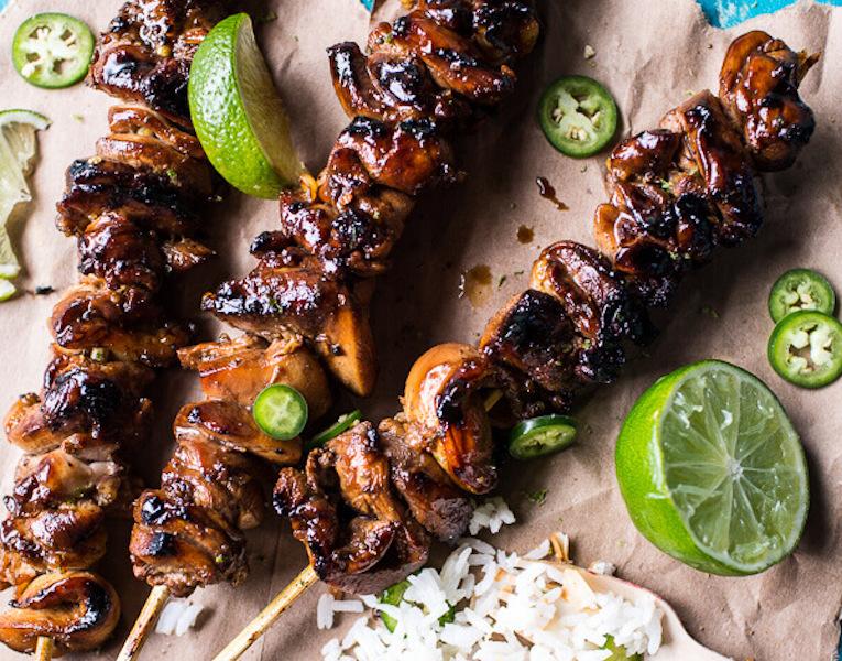 Hawaiian BBQ Skewers with Sriracha Lime Butter. - Half Baked Harvest